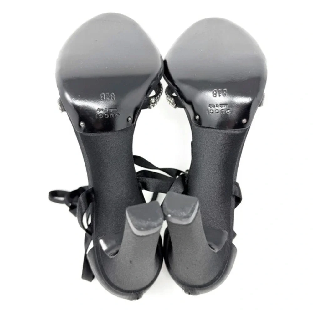 Gucci Black Satin Crystal Heels‎ Strappy Evening Shoes US 8.5